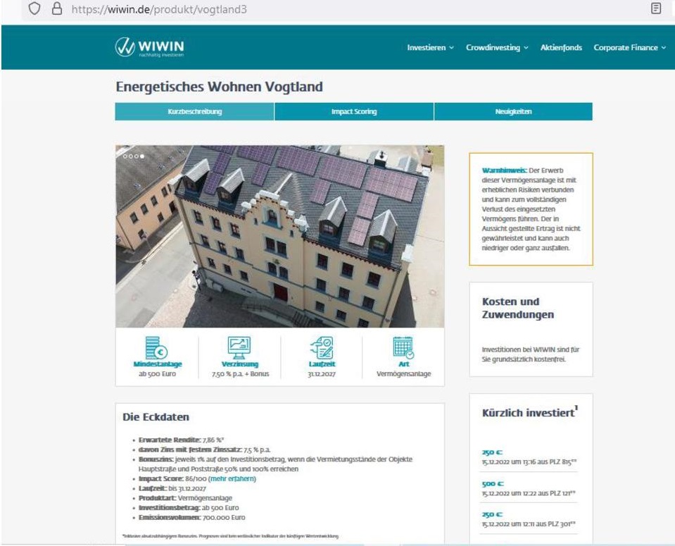 aguba crowdfunding Energetische Wohnen Vogtland erfolgreich finanziert- Danke!